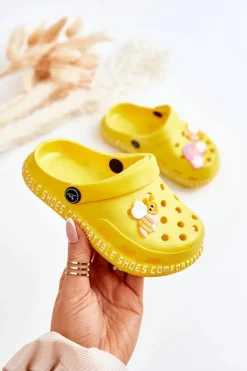 New Boto Dziecięce Lekkie Klapki Kroksy Z Ozdobą Żółte Bertis