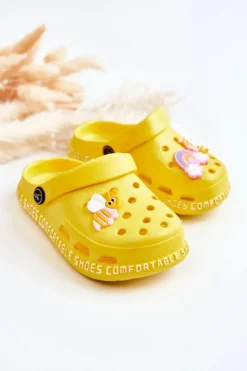 New Boto Dziecięce Lekkie Klapki Kroksy Z Ozdobą Żółte Bertis