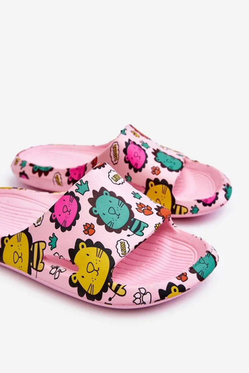 Clearance Boto Dziecięce Lekkie Piankowe Klapki Motyw Lwa Ciemnoróżowe Esther