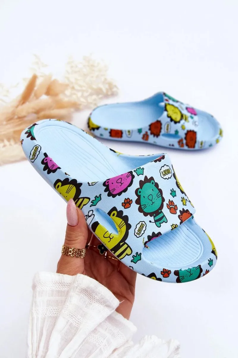 Chłopięce|Dziewczęce>Boto Dziecięce Lekkie Piankowe Klapki Motyw Lwa Niebieskie Esther