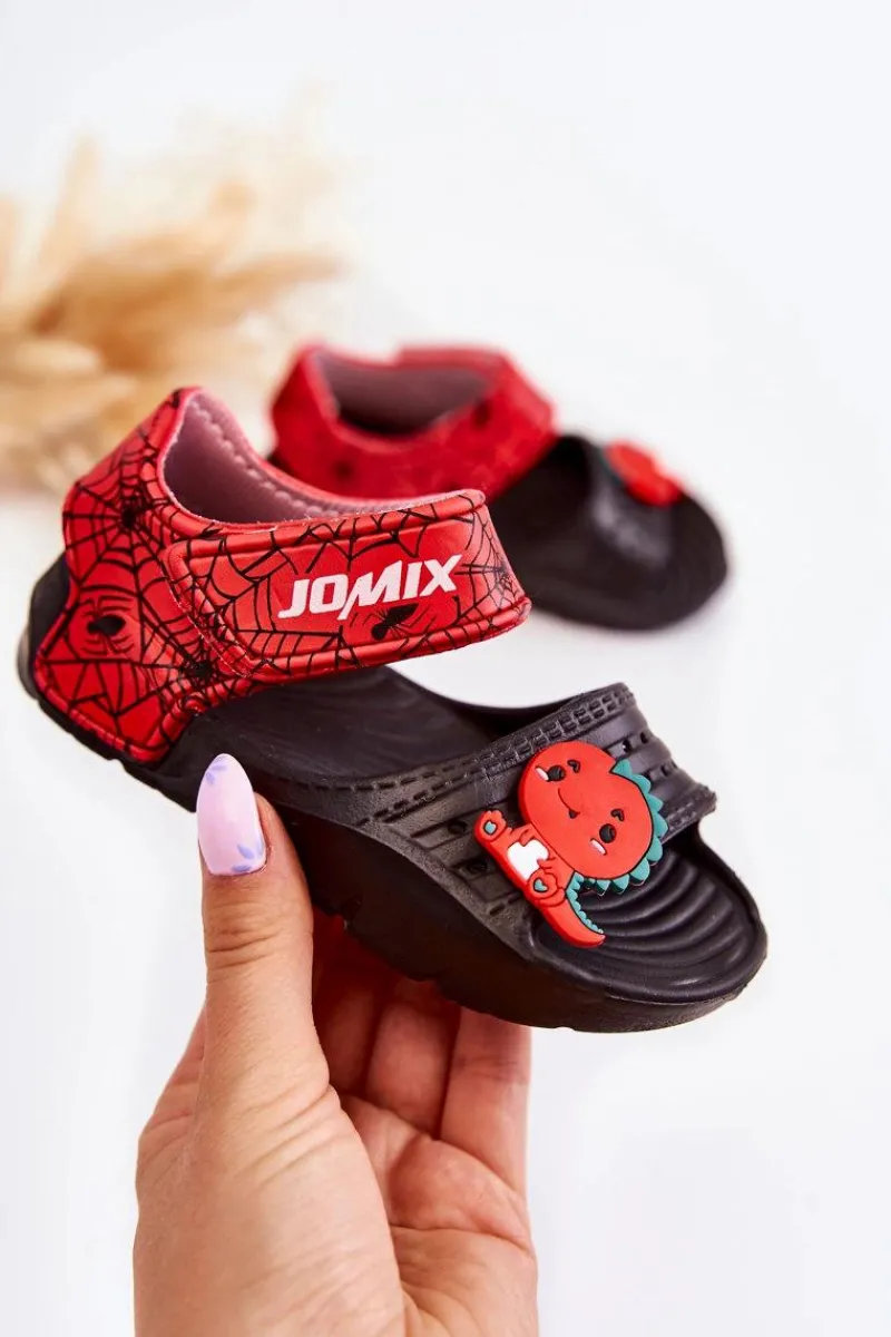 Hot Boto Dziecięce Lekkie Sandały Z Ozdobami Czarno-Czerwone Trusty