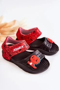 Hot Boto Dziecięce Lekkie Sandały Z Ozdobami Czarno-Czerwone Trusty