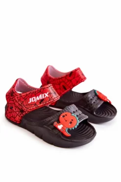 Hot Boto Dziecięce Lekkie Sandały Z Ozdobami Czarno-Czerwone Trusty