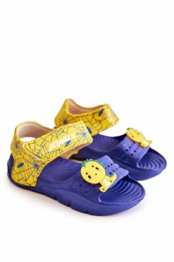 Chłopięce></noscript>Boto Dziecięce Lekkie Sandały Z Ozdobami Granatowo-Żółte Trusty