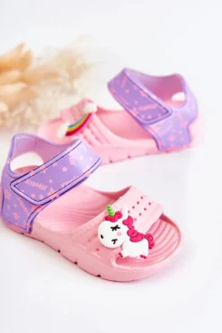 Clearance Dziecięce Lekkie Sandały Z Ozdobami Różowo-Fioletowe Trusty Dzieci Dziewczęce