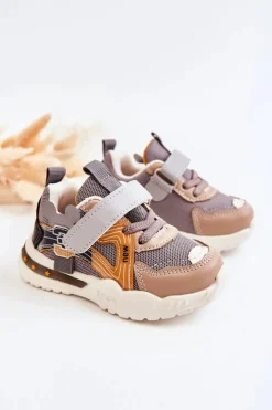 Clearance Boto Dziecięce Materiałowe Buty Sportowe Szaro-Brązowe Nathine