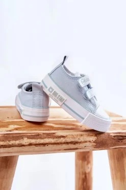 Hot Dziecięce Materiałowe Trampki Na Rzep BIG STAR KK374084 Niebieskie Dzieci Chłopięce|Dziewczęce