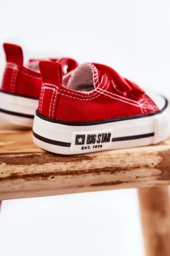 Clearance Dziecięce Materiałowe Trampki Na Rzep BIG STAR KK374076 Czerwone Dzieci Chłopięce|Dziewczęce