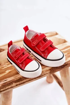 Clearance Dziecięce Materiałowe Trampki Na Rzep BIG STAR KK374076 Czerwone Dzieci Chłopięce|Dziewczęce