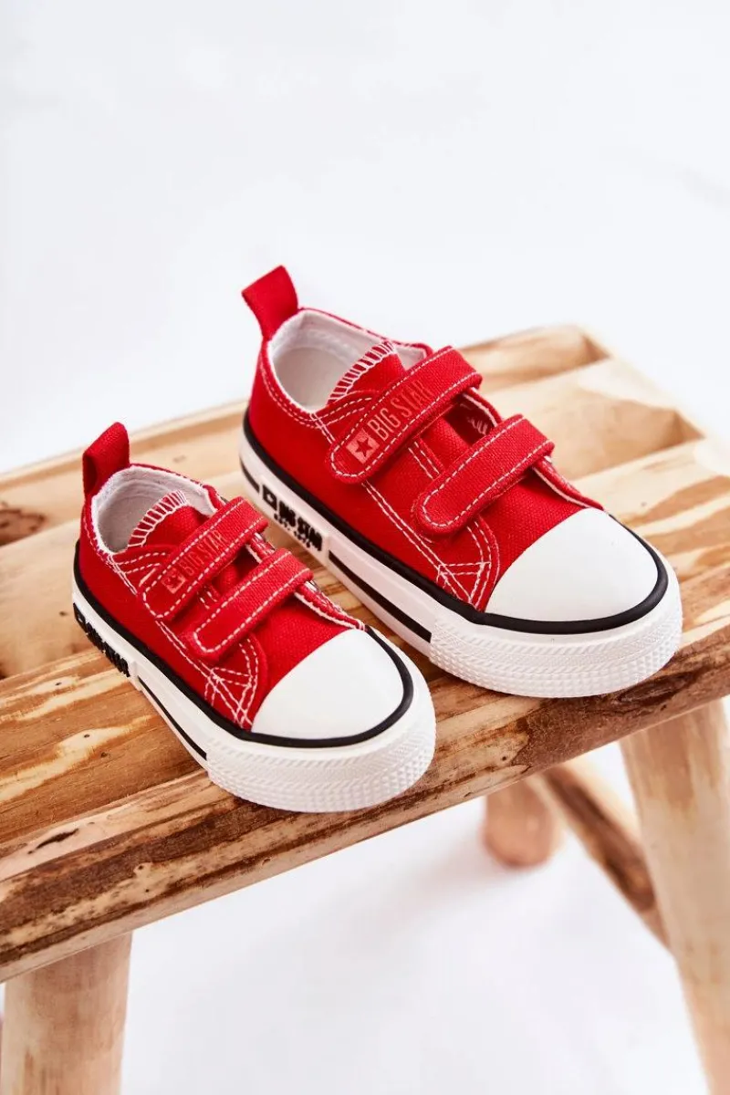 Clearance Dziecięce Materiałowe Trampki Na Rzep BIG STAR KK374076 Czerwone Dzieci Chłopięce|Dziewczęce