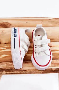 Clearance Big Star Shoes Dziecięce Materiałowe Trampki Na Rzep BIG STAR KK374079 Białe Biały