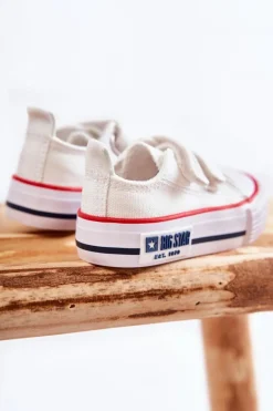 Clearance Big Star Shoes Dziecięce Materiałowe Trampki Na Rzep BIG STAR KK374079 Białe Biały