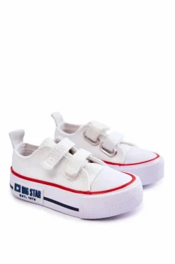 Clearance Big Star Shoes Dziecięce Materiałowe Trampki Na Rzep BIG STAR KK374079 Białe Biały