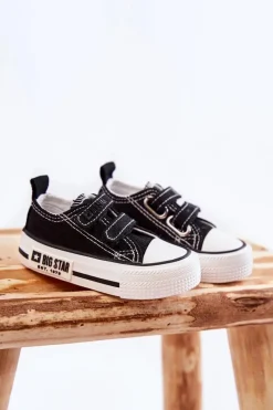 Online Big Star Shoes Dziecięce Materiałowe Trampki Na Rzep BIG STAR KK374074 Czarno-Białe Czarny