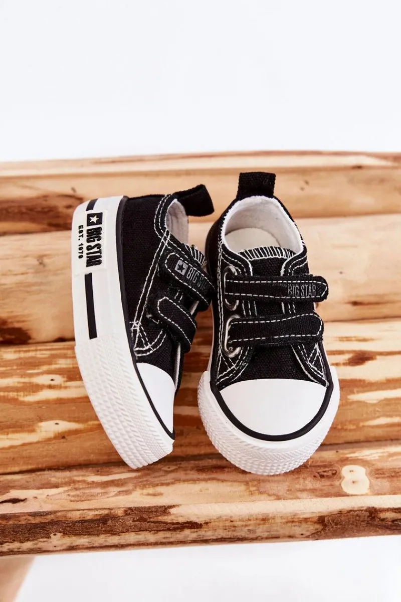 Online Big Star Shoes Dziecięce Materiałowe Trampki Na Rzep BIG STAR KK374074 Czarno-Białe Czarny
