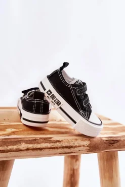 Online Big Star Shoes Dziecięce Materiałowe Trampki Na Rzep BIG STAR KK374074 Czarno-Białe Czarny
