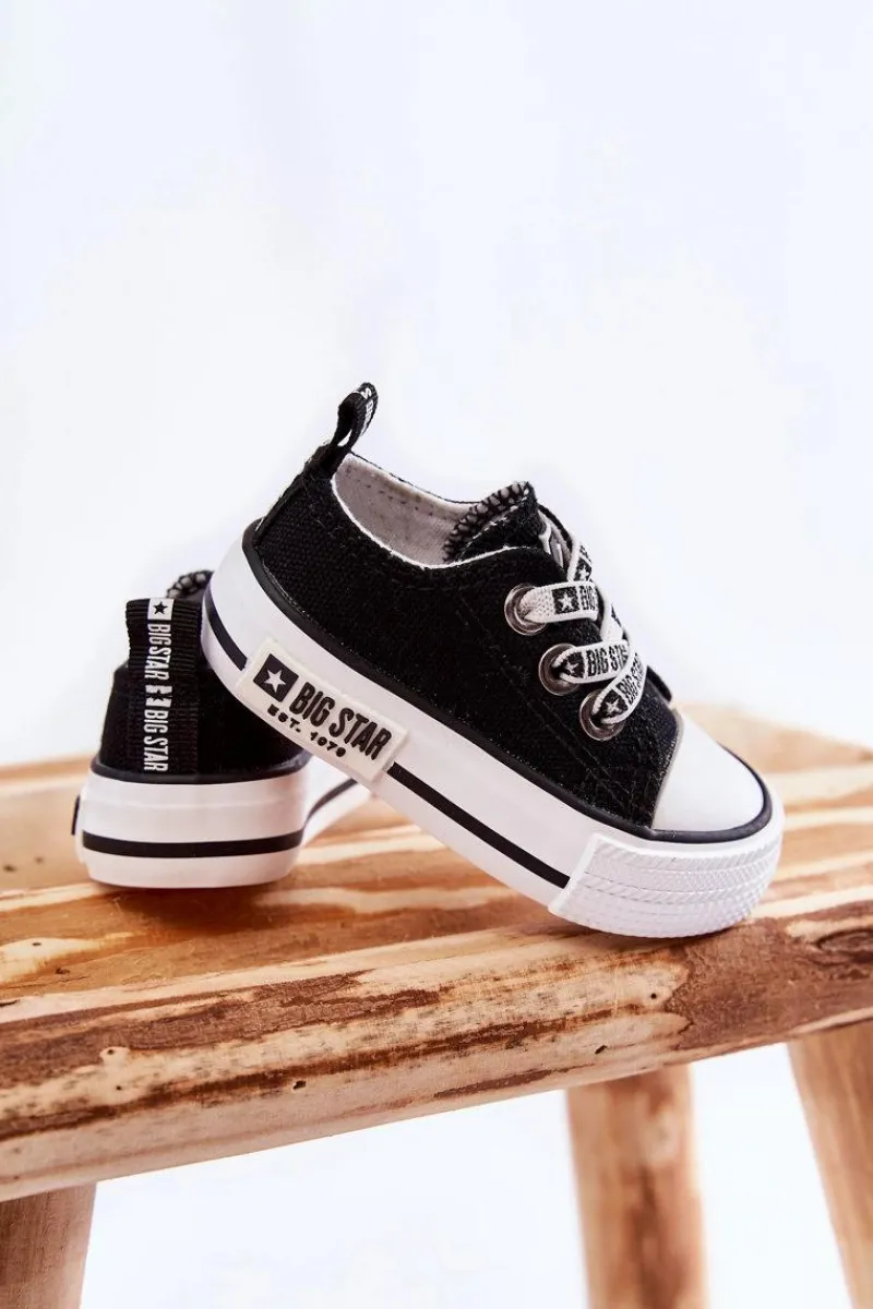 Chłopięce|Dziewczęce>Big Star Shoes Dziecięce Materiałowe Trampki BIG STAR KK374049 Czarno-Białe Czarny