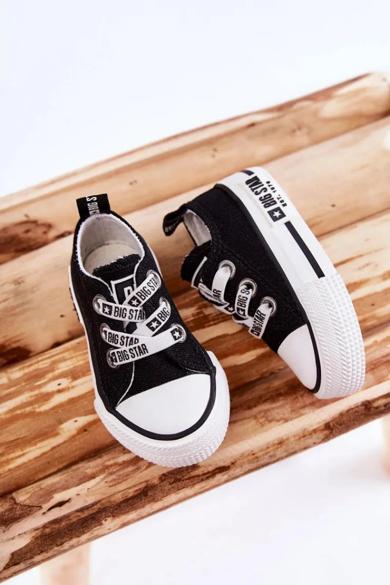 Chłopięce|Dziewczęce>Big Star Shoes Dziecięce Materiałowe Trampki BIG STAR KK374049 Czarno-Białe Czarny