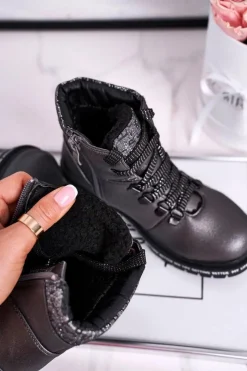 Best Evento Dziecięce młodzieżowe botki z kożuszkiem szare Snowflake