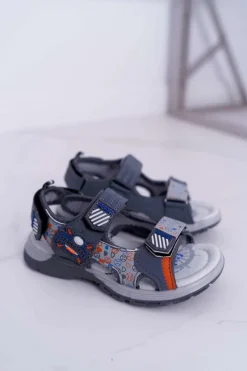 Discount Dziecięce Młodzieżowe Chłopięce Sandały Na Rzepy Szare Reksio Męskie Chłopięce|Sandały Męskie