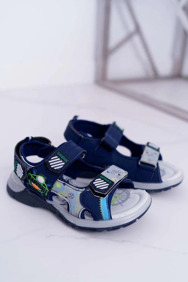Chłopięce|Sandały Męskie>Boto Dziecięce Młodzieżowe Chłopięce Sandały Na Rzepy Granatowe Reksio