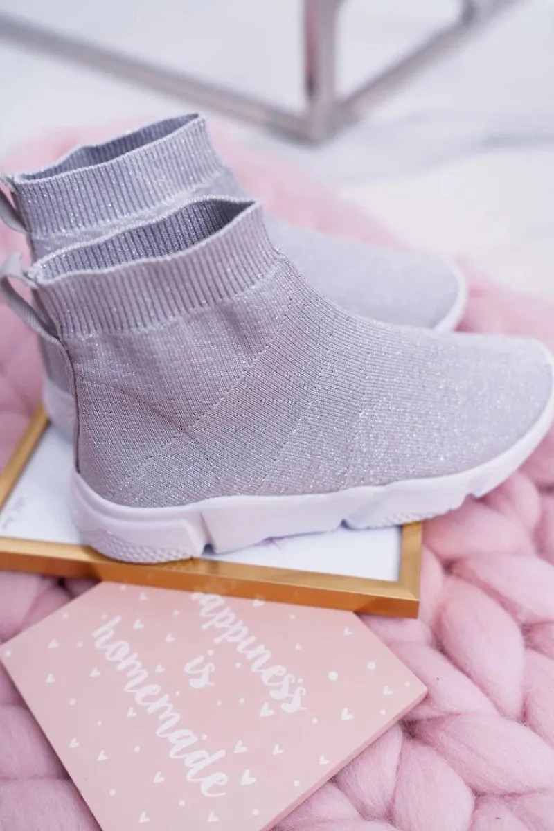 Clearance Boto Dziecięce Młodzieżowe Obuwie Sportowe Brokatowe Srebrne Deva