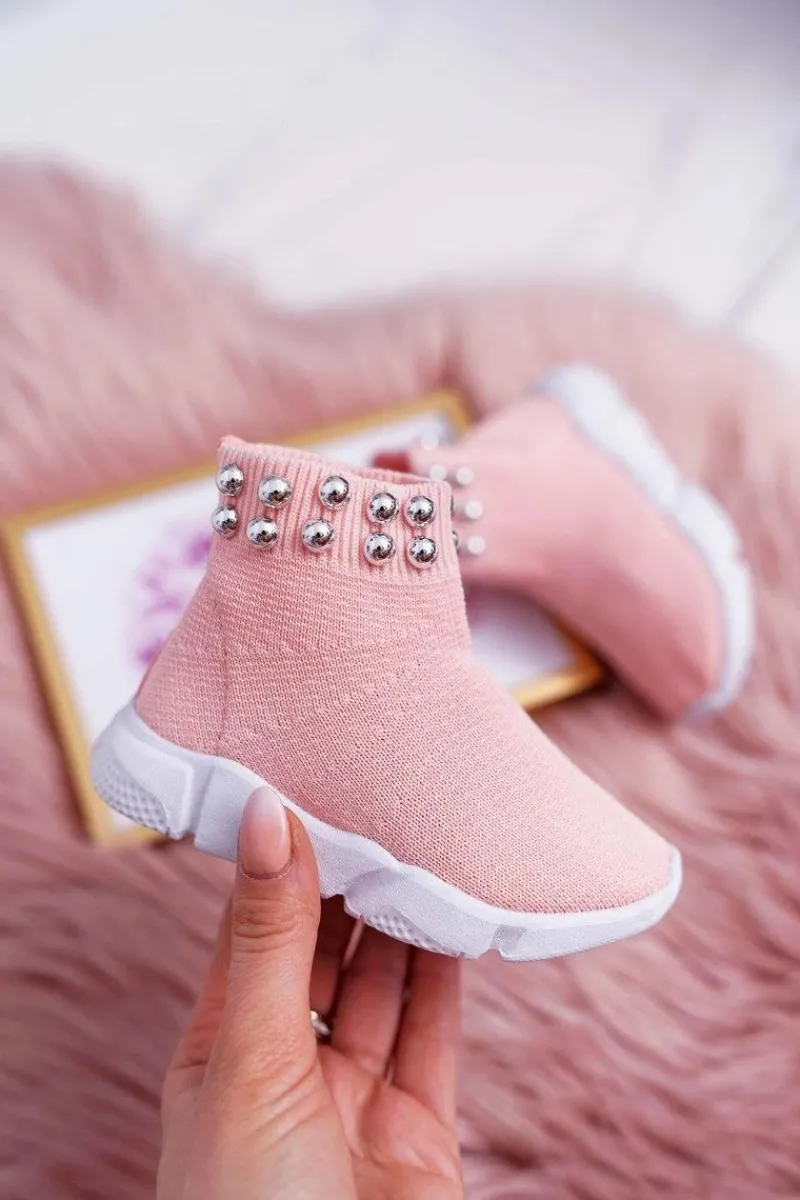 Dziecięce Młodzieżowe Obuwie Sportowe Wsuwane Z Koralikami Różowe Verone Dzieci Dziewczęce