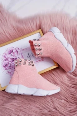 Dziecięce Młodzieżowe Obuwie Sportowe Wsuwane Z Koralikami Różowe Verone Dzieci Dziewczęce