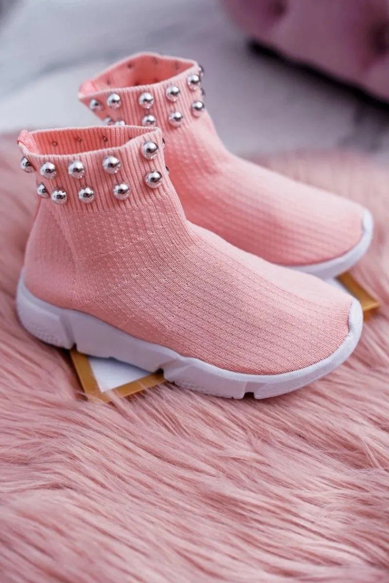 Dziecięce Młodzieżowe Obuwie Sportowe Wsuwane Z Koralikami Różowe Verone Dzieci Dziewczęce