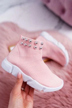 Dziecięce Młodzieżowe Obuwie Sportowe Wsuwane Z Koralikami Różowe Verone Dzieci Dziewczęce