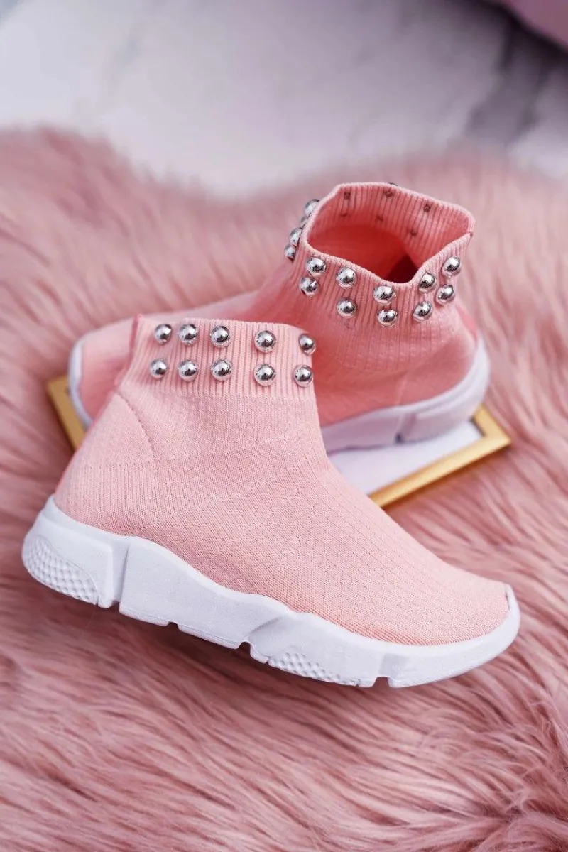 Dziecięce Młodzieżowe Obuwie Sportowe Wsuwane Z Koralikami Różowe Verone Dzieci Dziewczęce