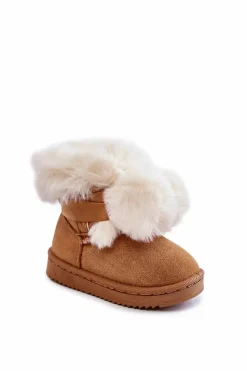 Online Dziecięce Młodzieżowe Ocieplane Botki Śniegowce Brązowo-Białe Roofy Dzieci Dziewczęce|Dziewczęce