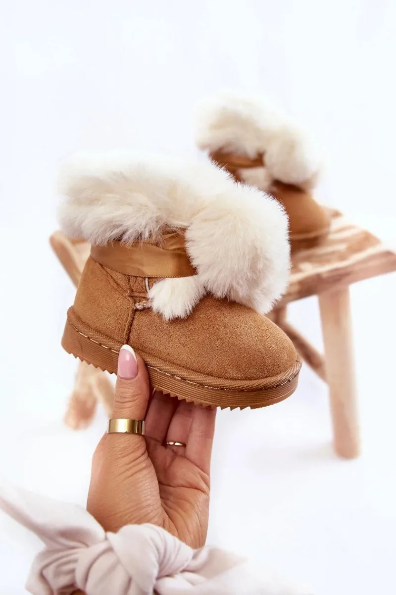 Online Dziecięce Młodzieżowe Ocieplane Botki Śniegowce Brązowo-Białe Roofy Dzieci Dziewczęce|Dziewczęce