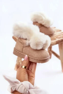 New Boto Dziecięce Młodzieżowe Ocieplane Botki Śniegowce Jasnobeżowe Roofy Biały