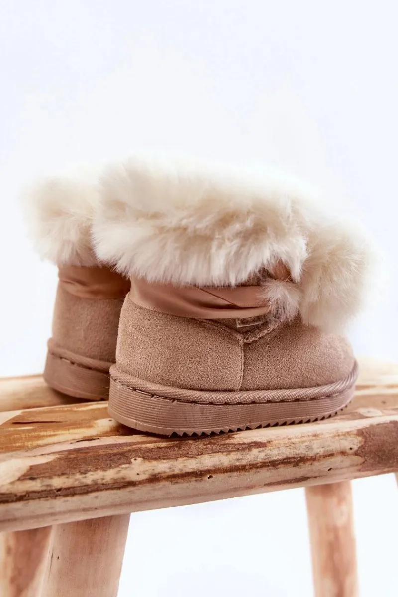 New Boto Dziecięce Młodzieżowe Ocieplane Botki Śniegowce Jasnobeżowe Roofy Biały