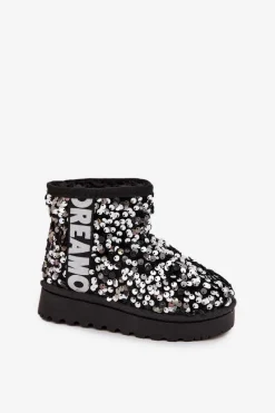 Dziewczęce>Boto Dziecięce Śniegowce Botki Ocieplane Z Cekinami Czarno-Srebrne Rebbica Srebrny