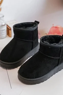 Clearance Boto Dziecięce Śniegowce Botki Ocieplane Czarne Nallita Czarny