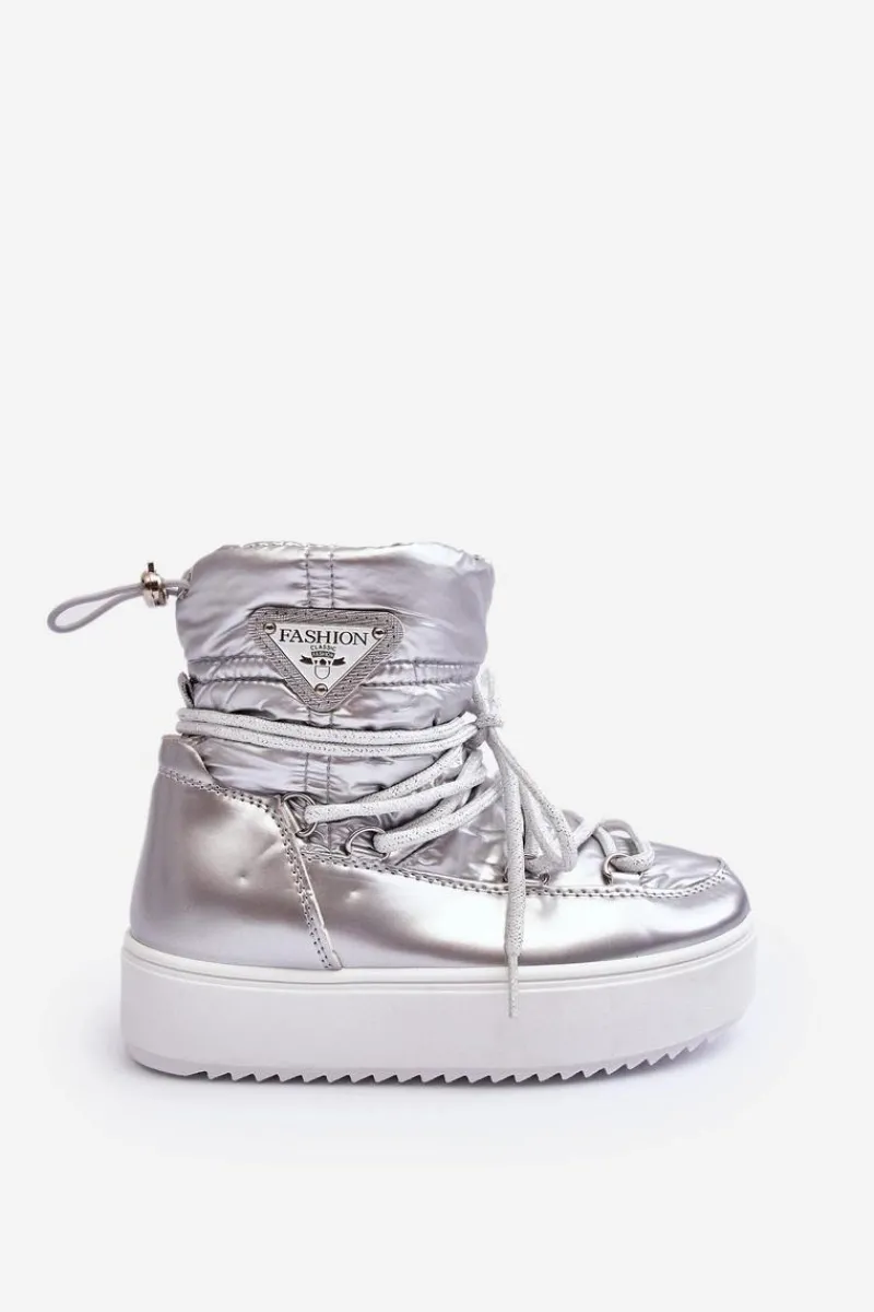 Online Dziecięce Śniegowce Ocieplane Sznurowane Srebrne Colina Dzieci Dziewczęce