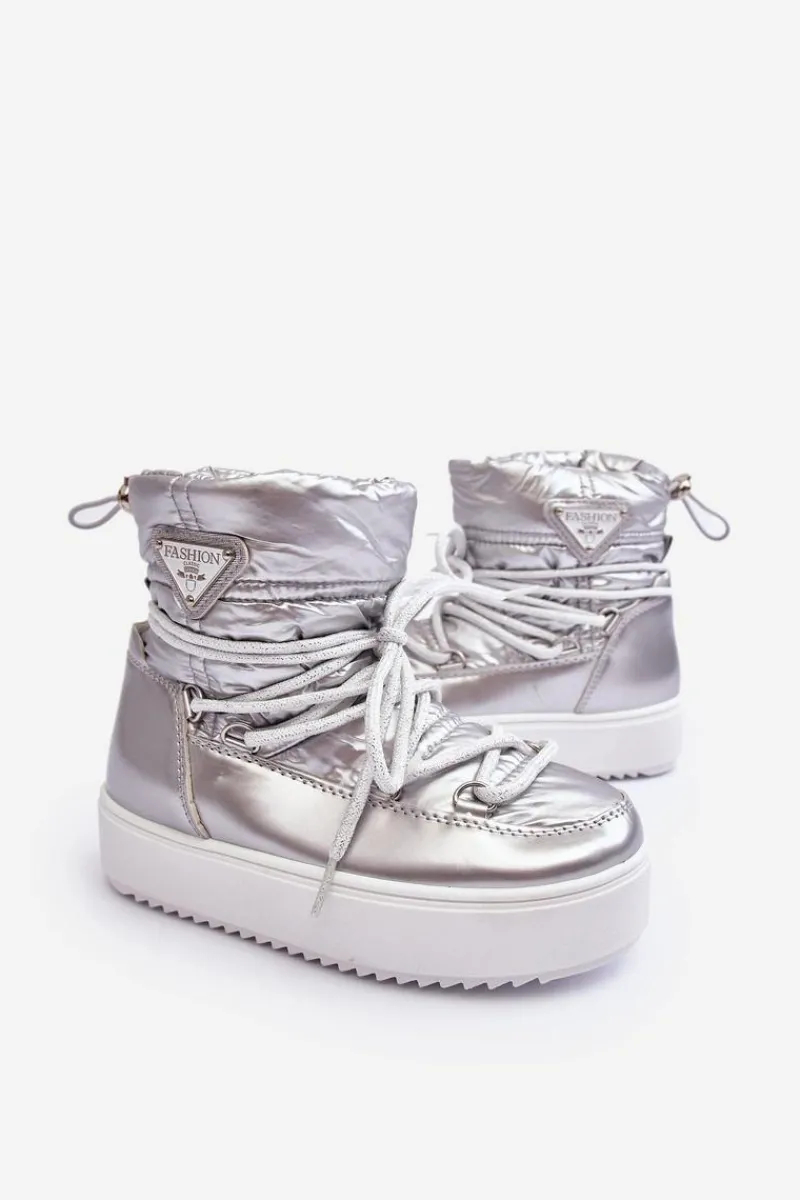 Online Dziecięce Śniegowce Ocieplane Sznurowane Srebrne Colina Dzieci Dziewczęce