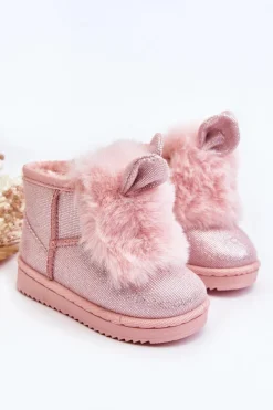Dziewczęce>Boto Dziecięce Śniegowce Ocieplane Futerkiem Z Uszkami Jasnoróżowe Betty