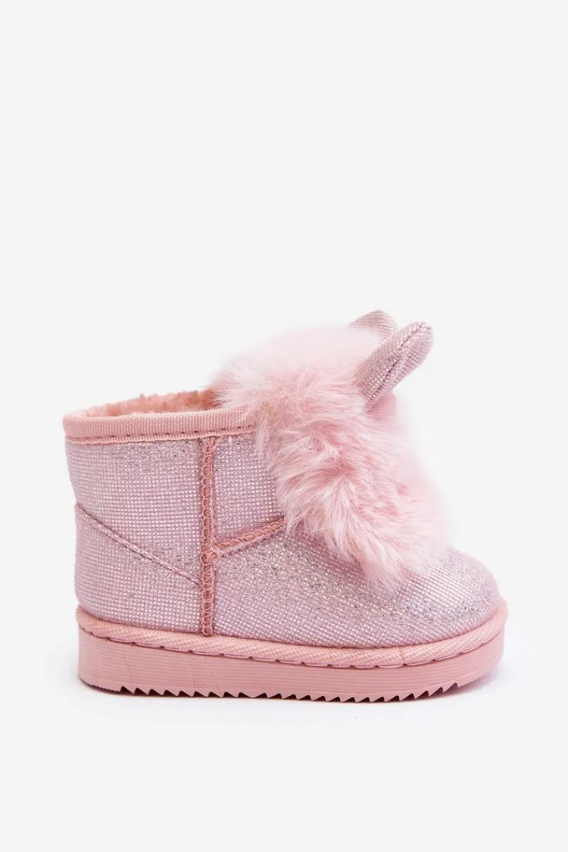 Dziewczęce>Boto Dziecięce Śniegowce Ocieplane Futerkiem Z Uszkami Jasnoróżowe Betty