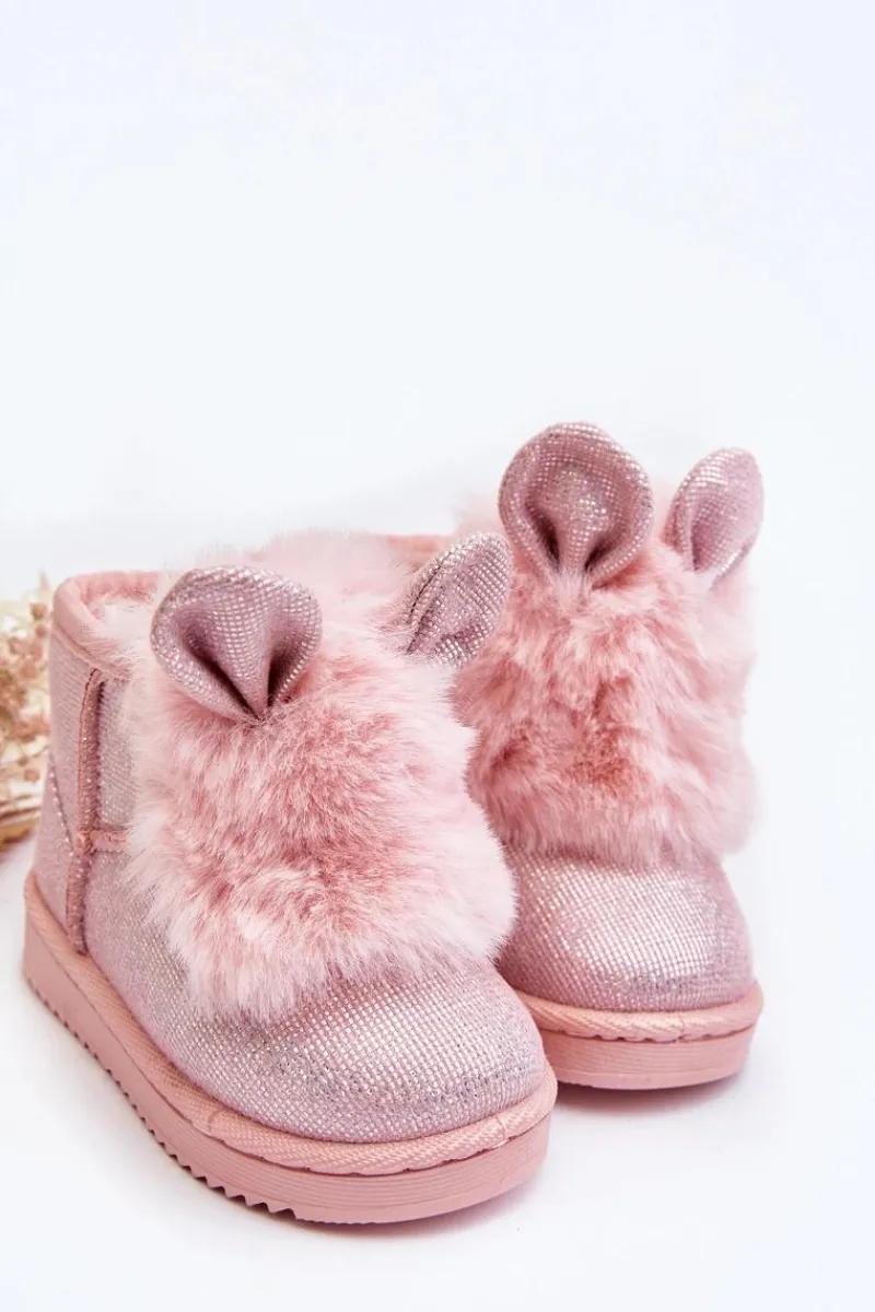 Dziewczęce>Boto Dziecięce Śniegowce Ocieplane Futerkiem Z Uszkami Jasnoróżowe Betty