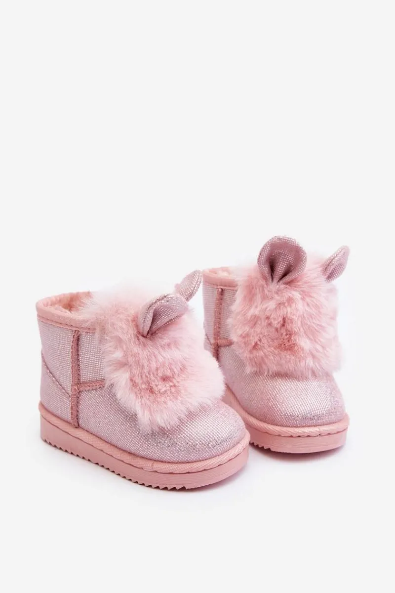 Dziewczęce>Boto Dziecięce Śniegowce Ocieplane Futerkiem Z Uszkami Jasnoróżowe Betty