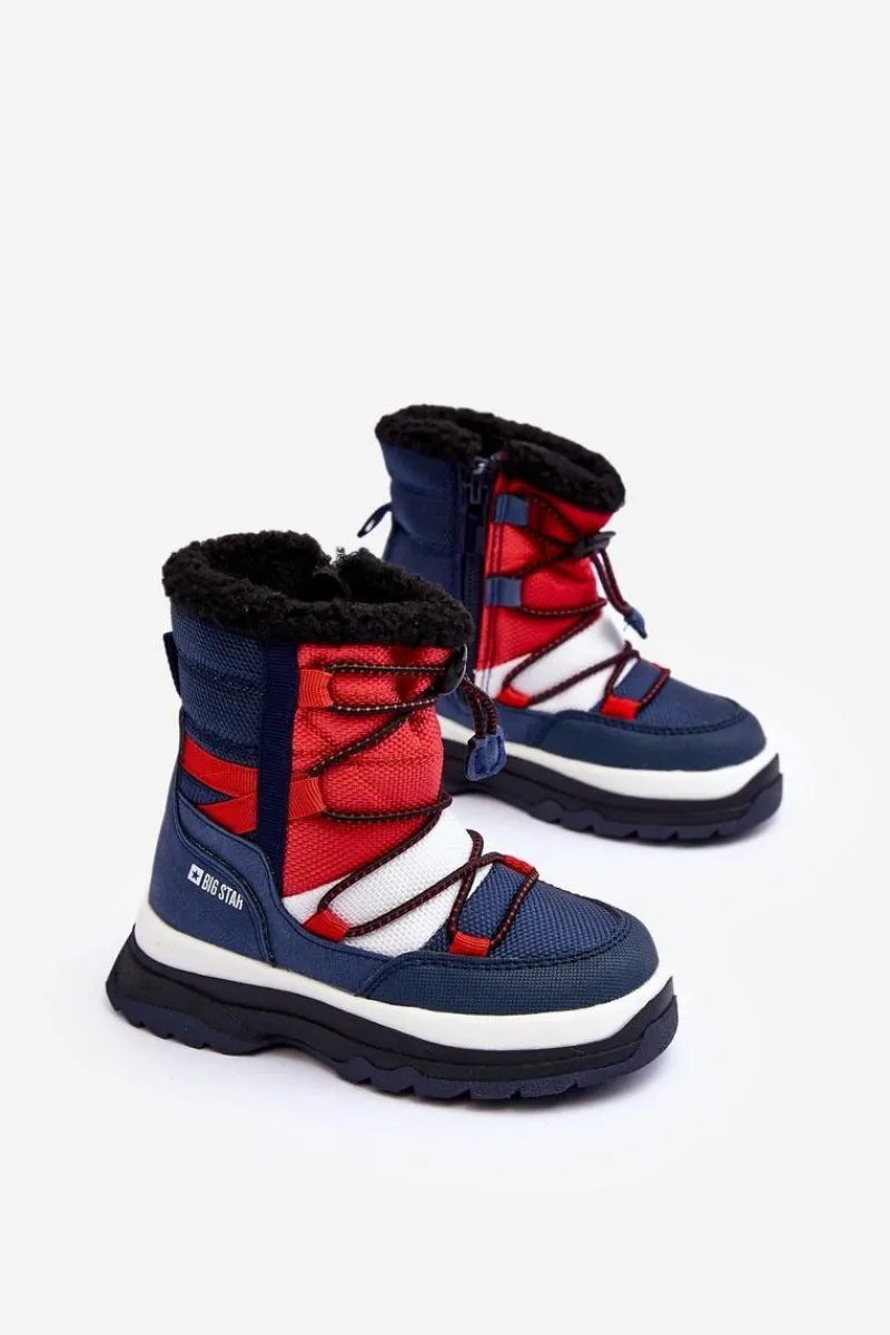 Outlet Big Star Shoes Dziecięce Śniegowce Ocieplane Na Suwak Granatowe Big Star MM374194 Niebieski