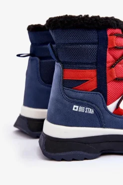 Outlet Big Star Shoes Dziecięce Śniegowce Ocieplane Na Suwak Granatowe Big Star MM374194 Niebieski