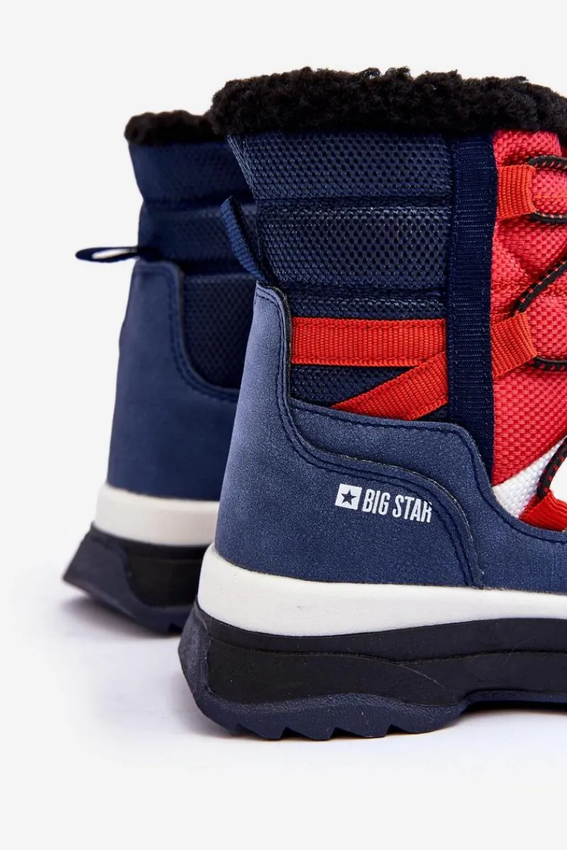 Outlet Big Star Shoes Dziecięce Śniegowce Ocieplane Na Suwak Granatowe Big Star MM374194 Niebieski