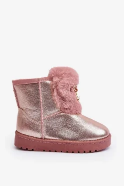 Hot Dziecięce Śniegowce Ocieplane Futerkiem Różowe Hasiba Dzieci Dziewczęce