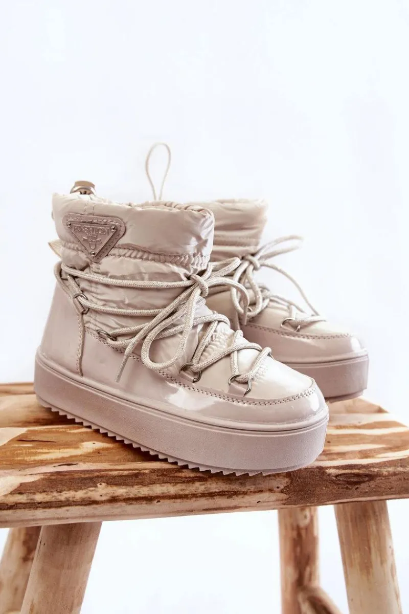 Online Dziecięce Śniegowce Ocieplane Sznurowane Beżowe Colina Dzieci Dziewczęce