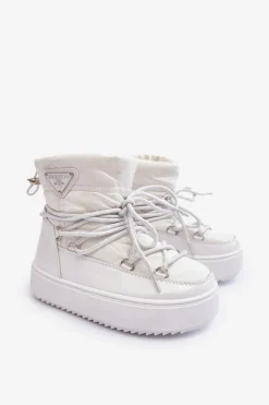 Hot Boto Dziecięce Śniegowce Ocieplane Sznurowane Białe Colina