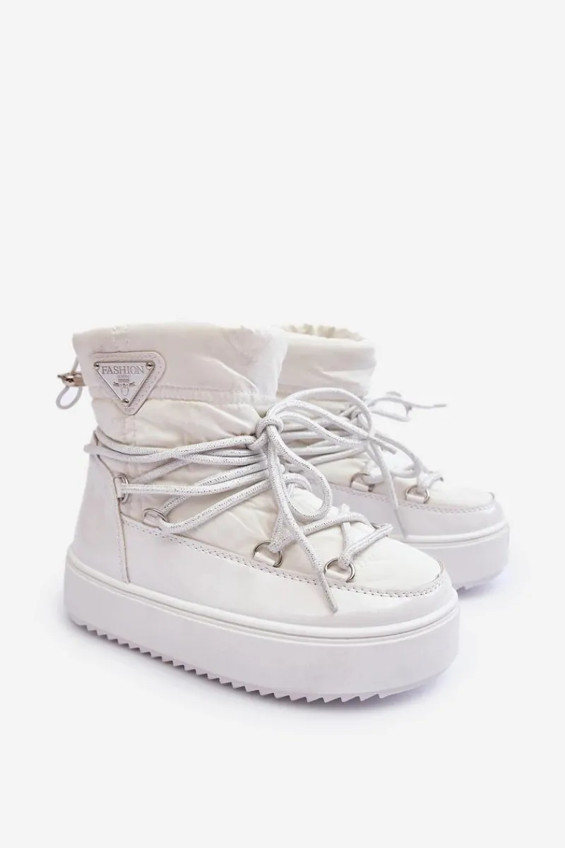 Hot Boto Dziecięce Śniegowce Ocieplane Sznurowane Białe Colina